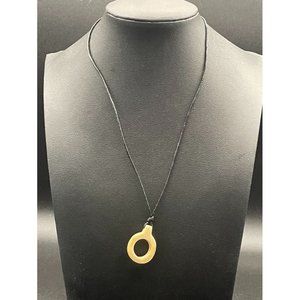 Gerson Black Chorded Wooden Circle Pendant Adjustable Necklace Length 9 In.